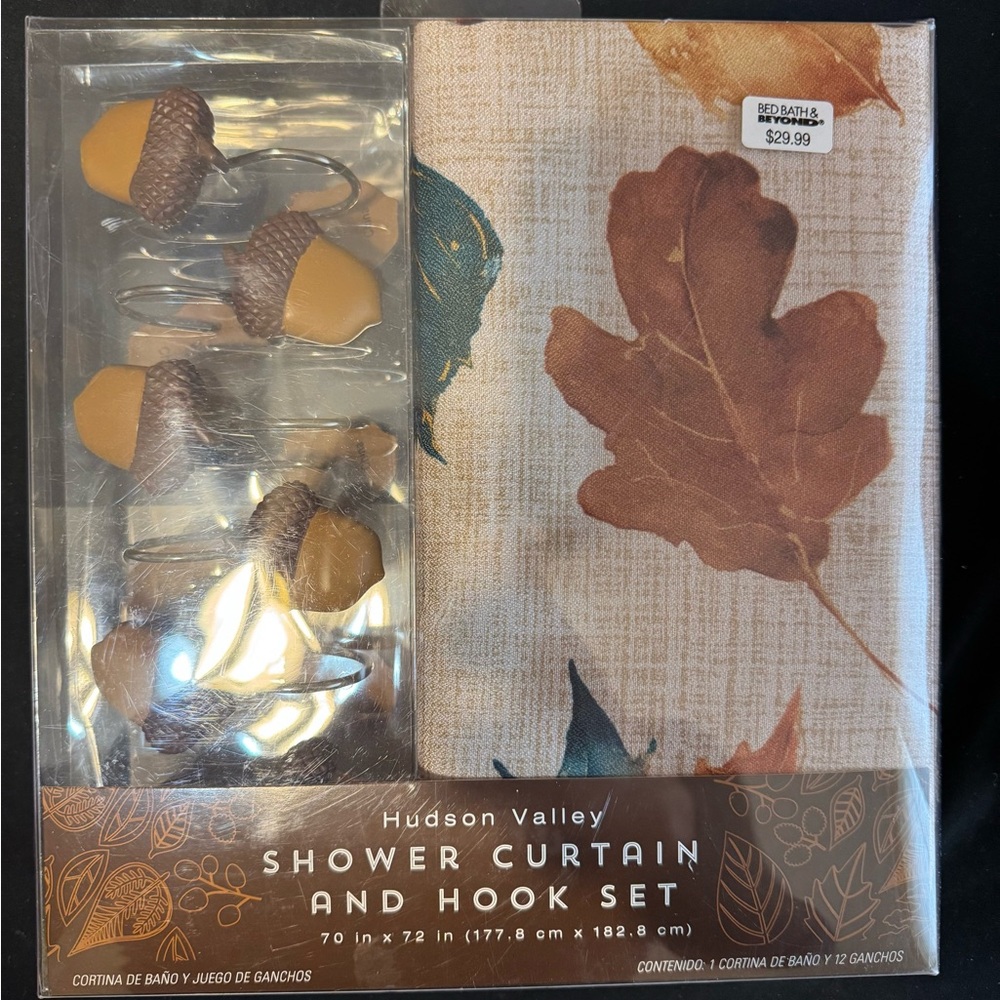 Hudson Valley Autumn Leaf Shower Curtain & Acorn Hook Set 70x72